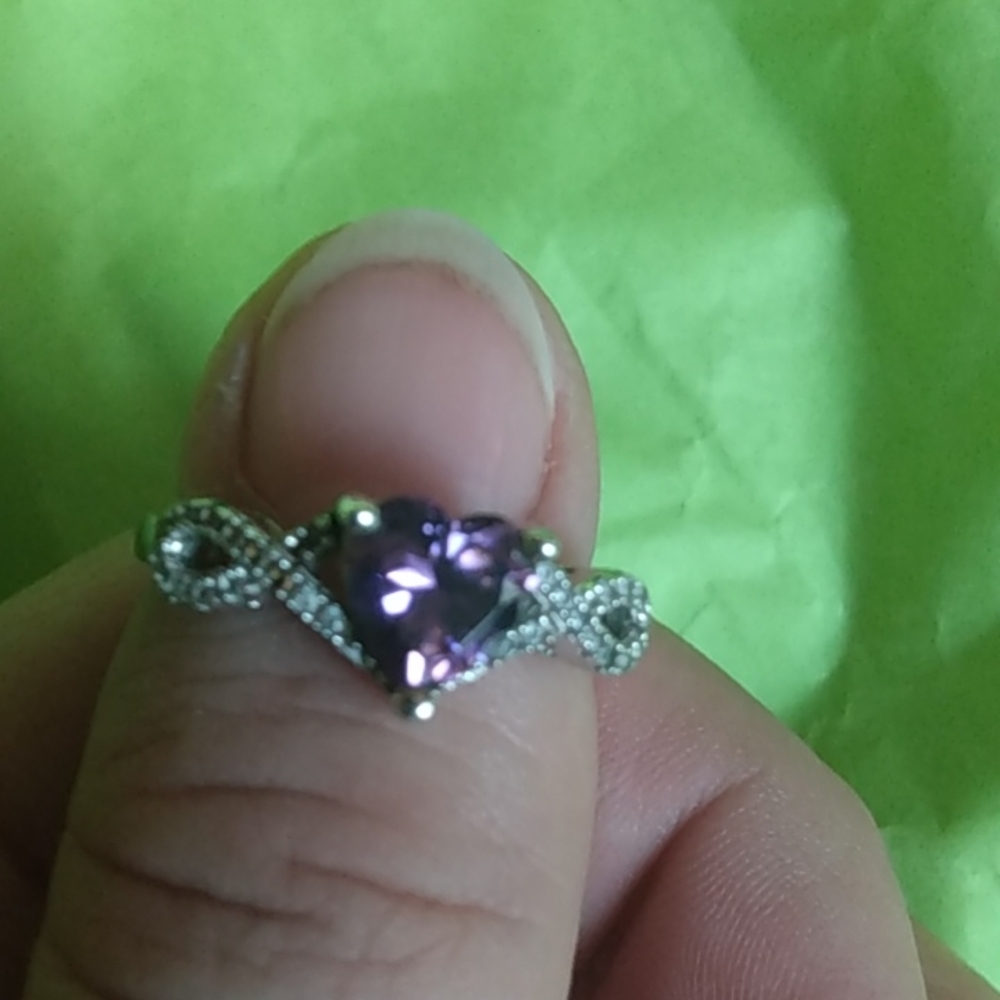 Sterling silver amethyst and white sapphire ring size 7 & FREE matching pendant